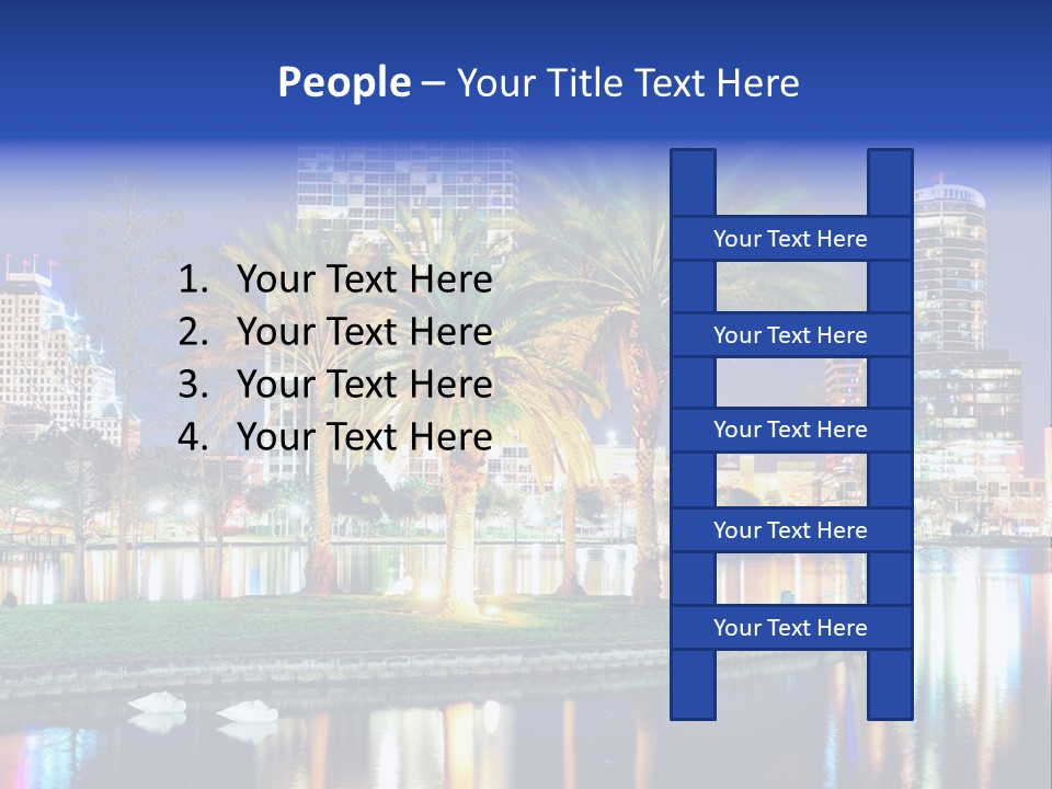 A City Skyline With Palm Trees In The Foreground PowerPoint Template