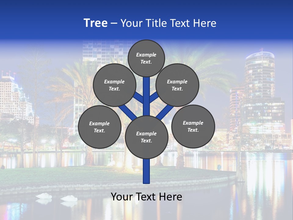 A City Skyline With Palm Trees In The Foreground PowerPoint Template