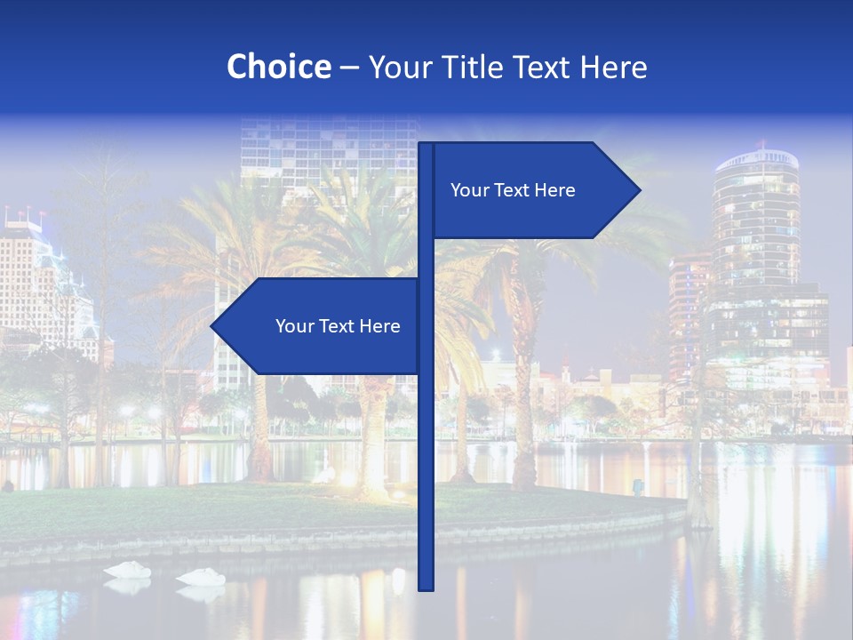 A City Skyline With Palm Trees In The Foreground PowerPoint Template