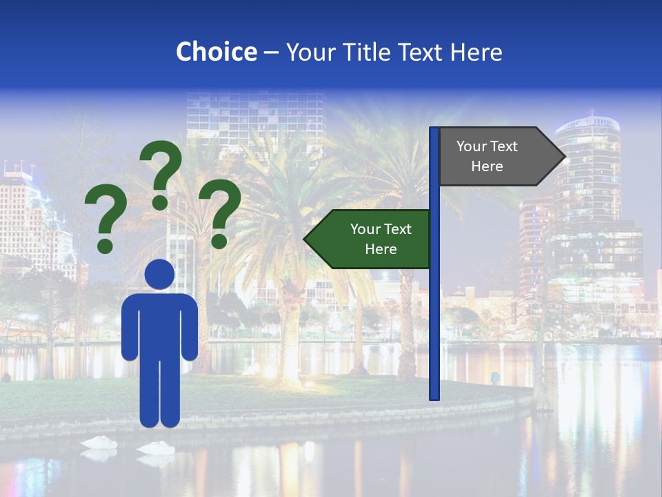 A City Skyline With Palm Trees In The Foreground PowerPoint Template