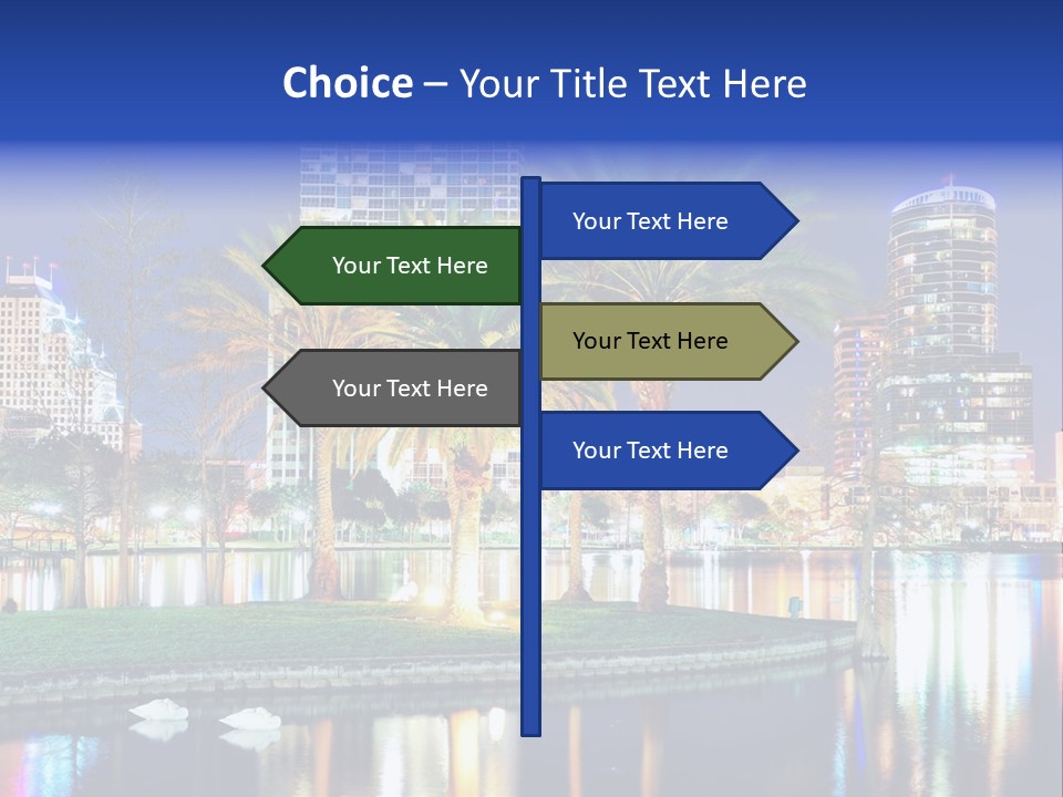 A City Skyline With Palm Trees In The Foreground PowerPoint Template