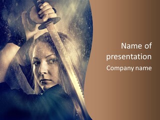 A Woman Holding A Sword Powerpoint Presentation PowerPoint Template