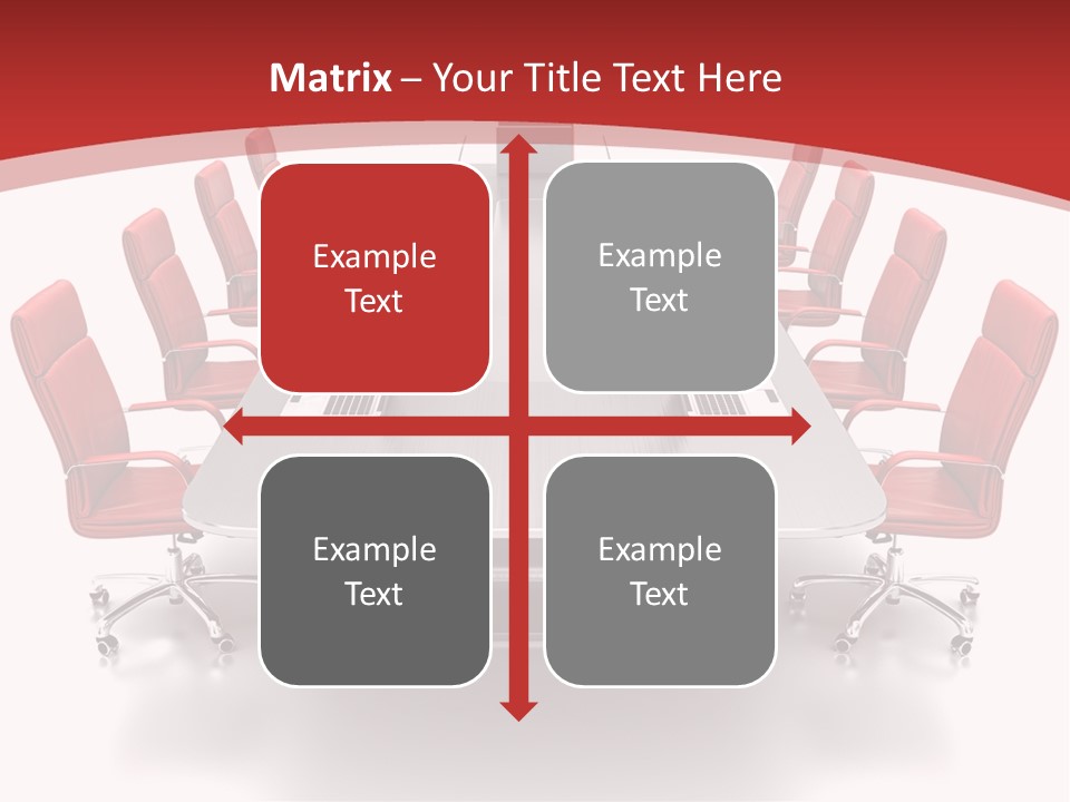 A Conference Table With Red Chairs And A Laptop PowerPoint Template