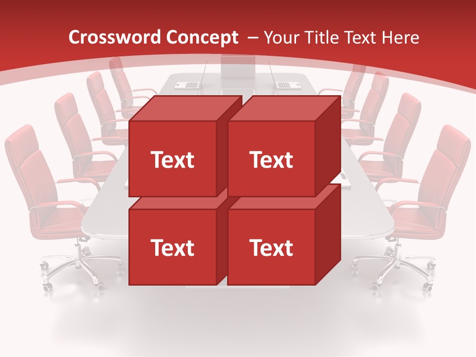 A Conference Table With Red Chairs And A Laptop PowerPoint Template