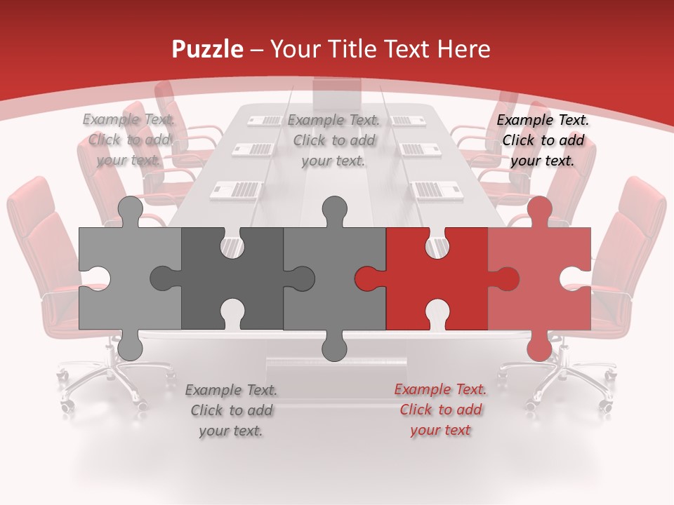 A Conference Table With Red Chairs And A Laptop PowerPoint Template
