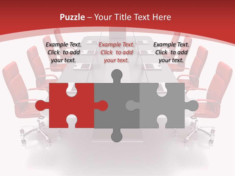 A Conference Table With Red Chairs And A Laptop PowerPoint Template