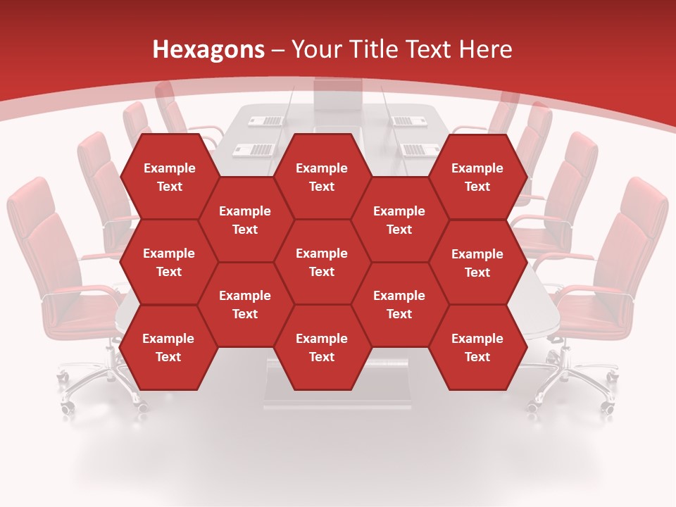 A Conference Table With Red Chairs And A Laptop PowerPoint Template