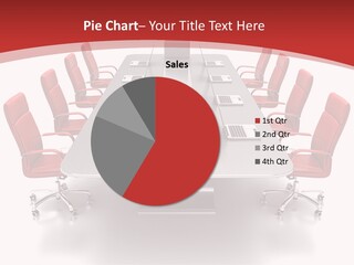 A Conference Table With Red Chairs And A Laptop PowerPoint Template