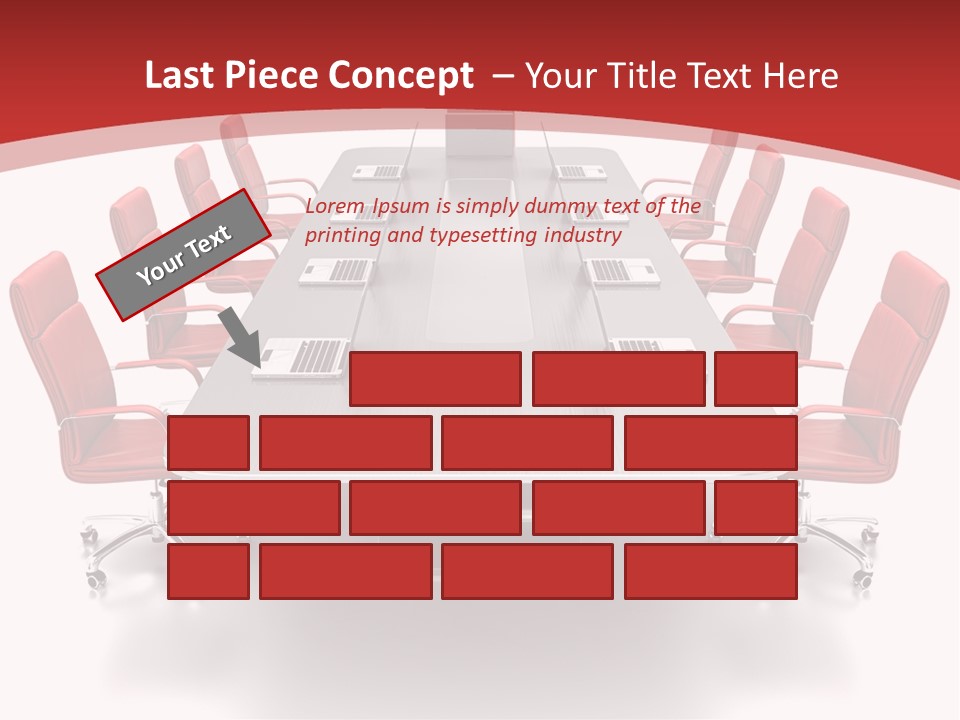 A Conference Table With Red Chairs And A Laptop PowerPoint Template