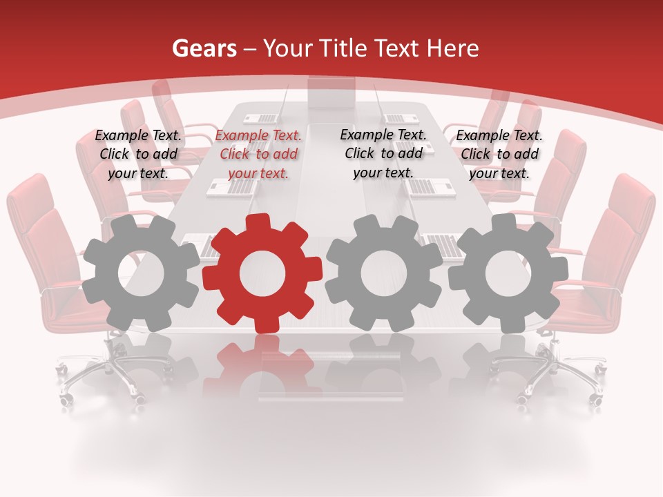A Conference Table With Red Chairs And A Laptop PowerPoint Template