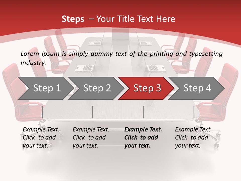 A Conference Table With Red Chairs And A Laptop PowerPoint Template
