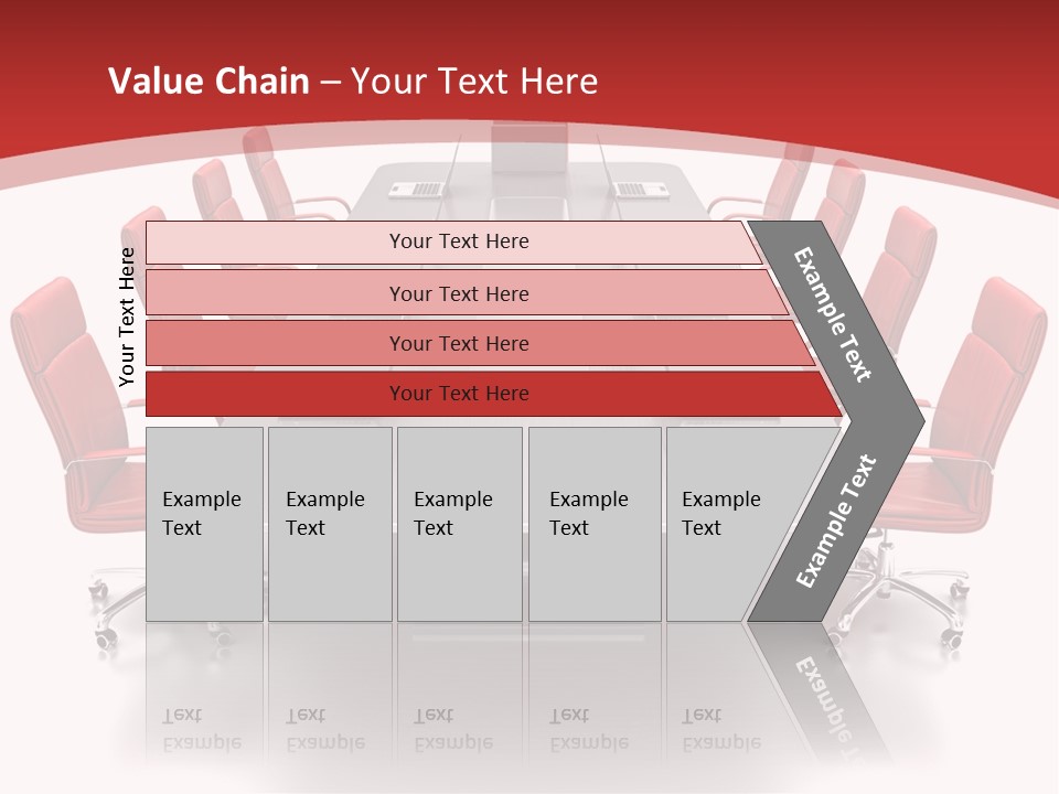 A Conference Table With Red Chairs And A Laptop PowerPoint Template