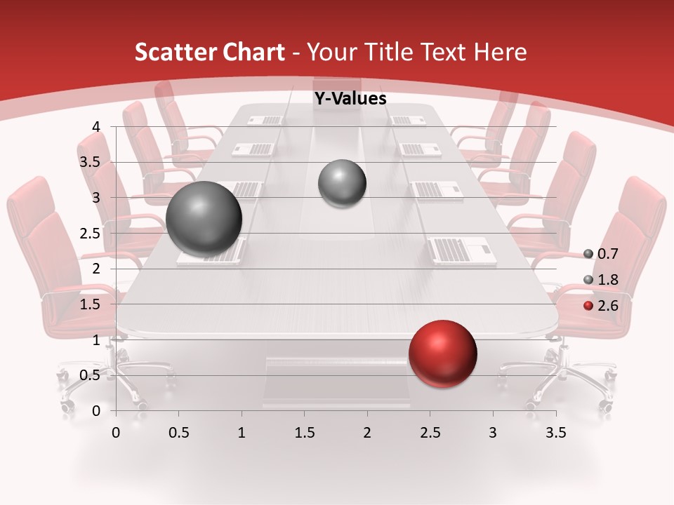 A Conference Table With Red Chairs And A Laptop PowerPoint Template