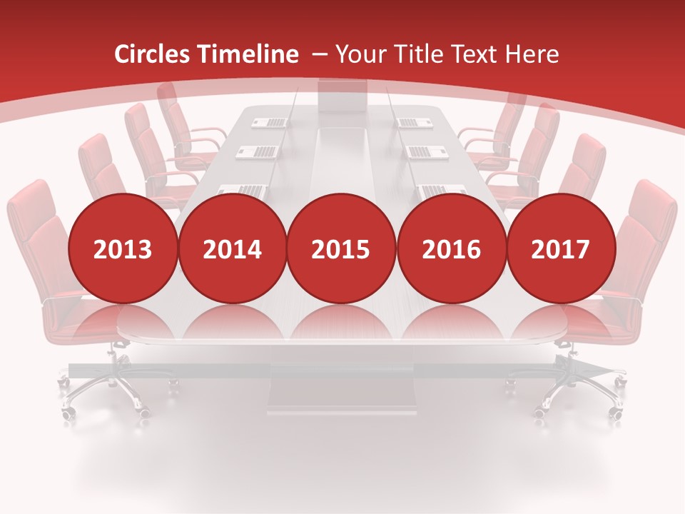 A Conference Table With Red Chairs And A Laptop PowerPoint Template