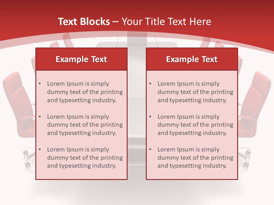 A Conference Table With Red Chairs And A Laptop PowerPoint Template