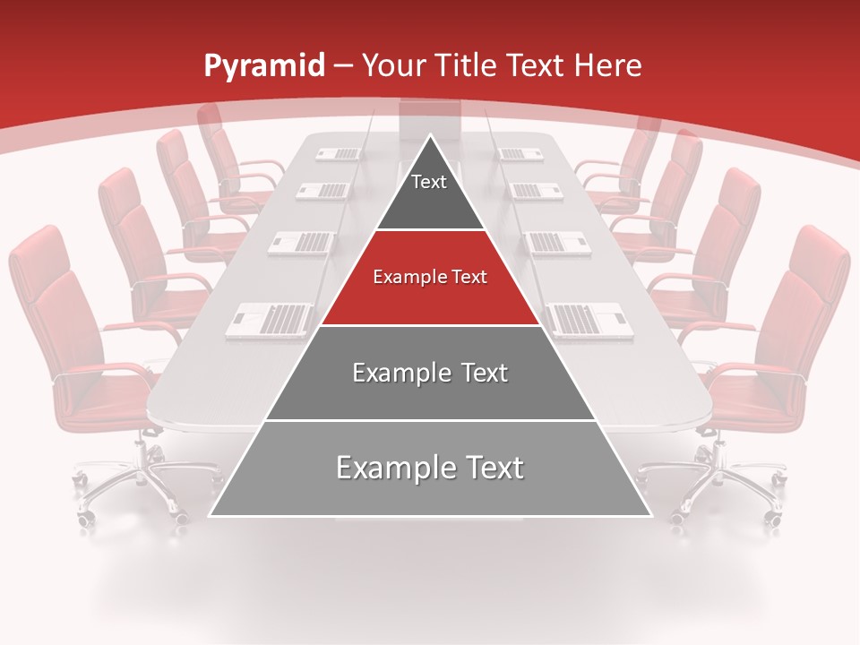 A Conference Table With Red Chairs And A Laptop PowerPoint Template