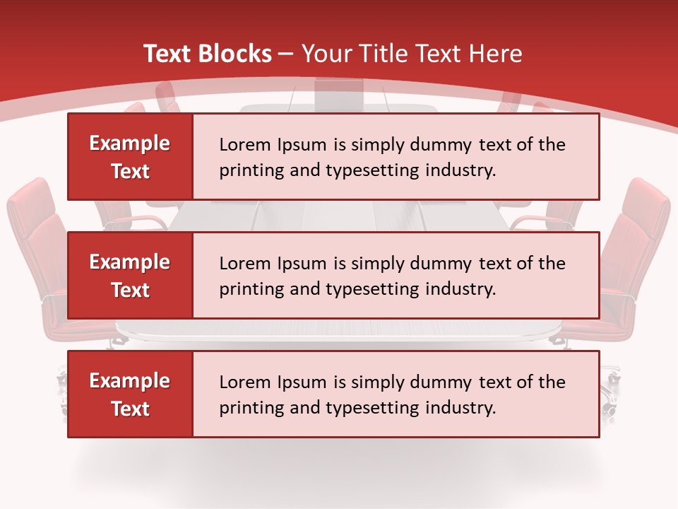 A Conference Table With Red Chairs And A Laptop PowerPoint Template
