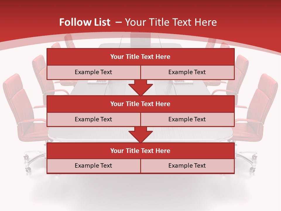 A Conference Table With Red Chairs And A Laptop PowerPoint Template