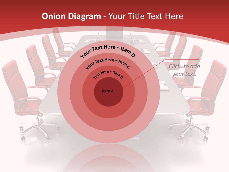A Conference Table With Red Chairs And A Laptop PowerPoint Template