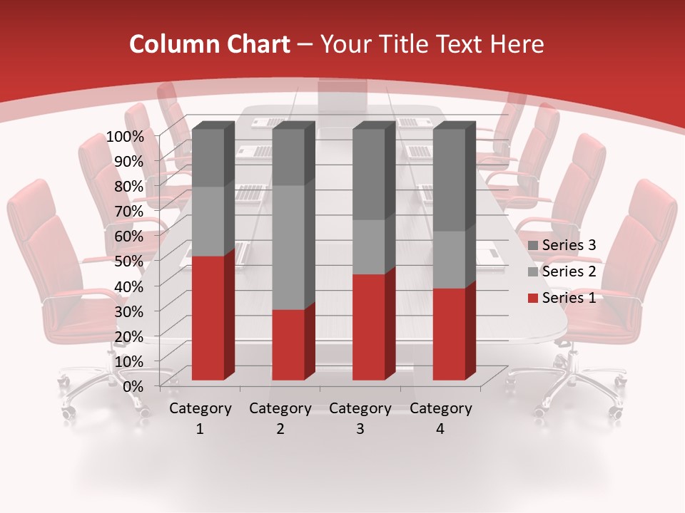 A Conference Table With Red Chairs And A Laptop PowerPoint Template