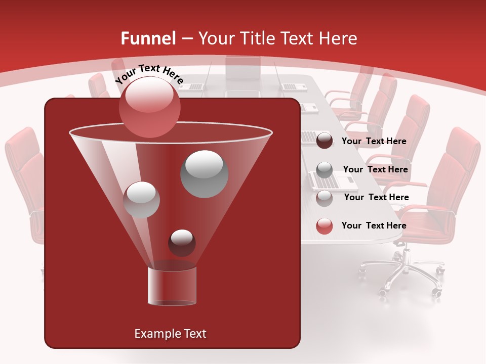 A Conference Table With Red Chairs And A Laptop PowerPoint Template