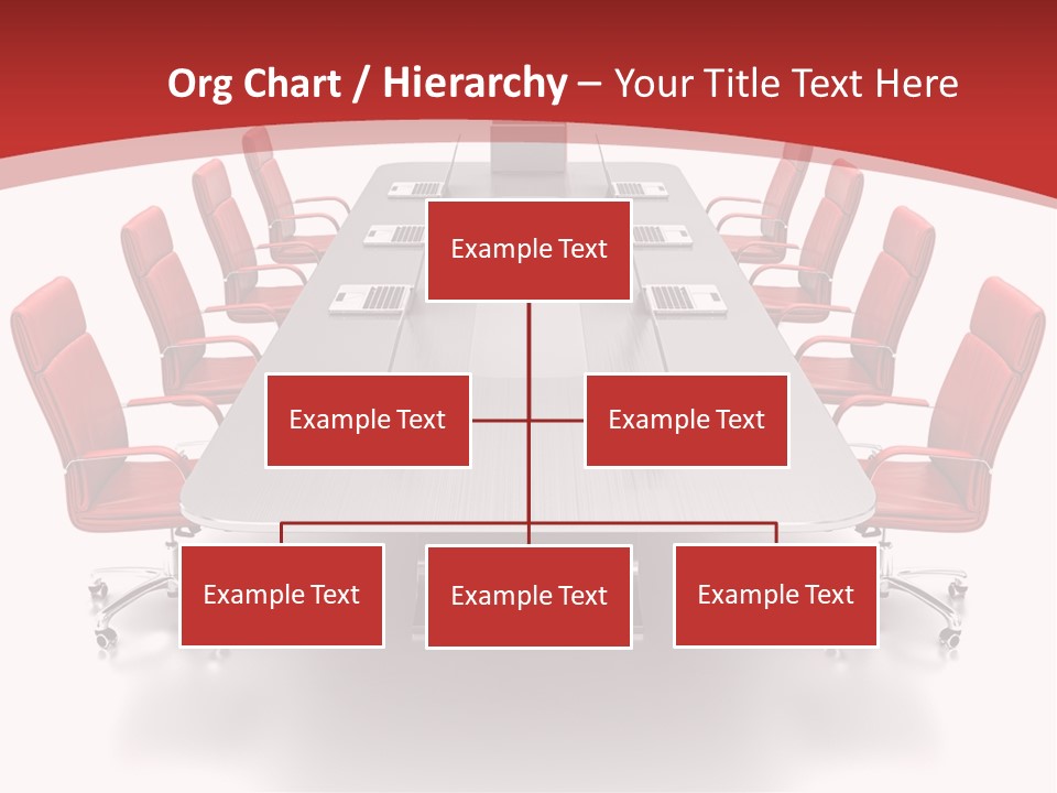 A Conference Table With Red Chairs And A Laptop PowerPoint Template