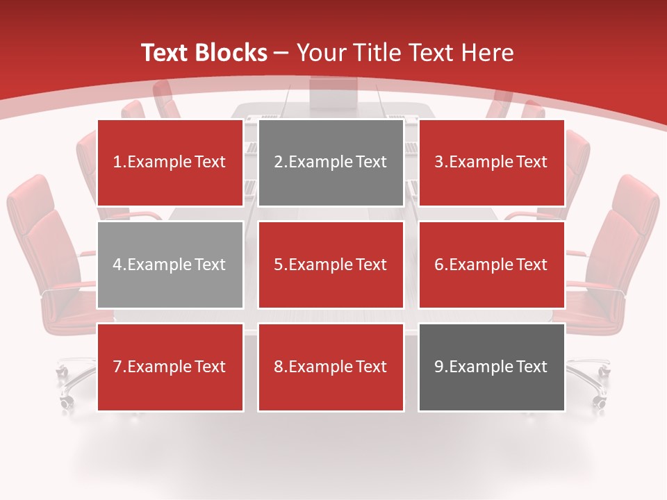 A Conference Table With Red Chairs And A Laptop PowerPoint Template