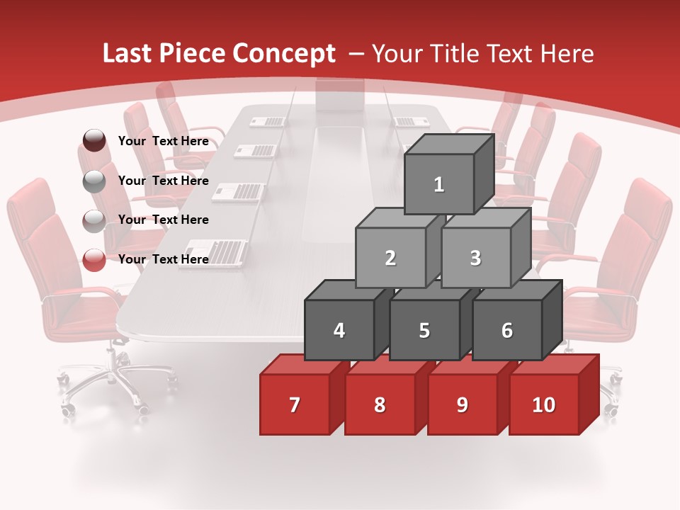 A Conference Table With Red Chairs And A Laptop PowerPoint Template