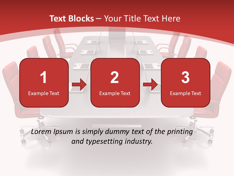 A Conference Table With Red Chairs And A Laptop PowerPoint Template