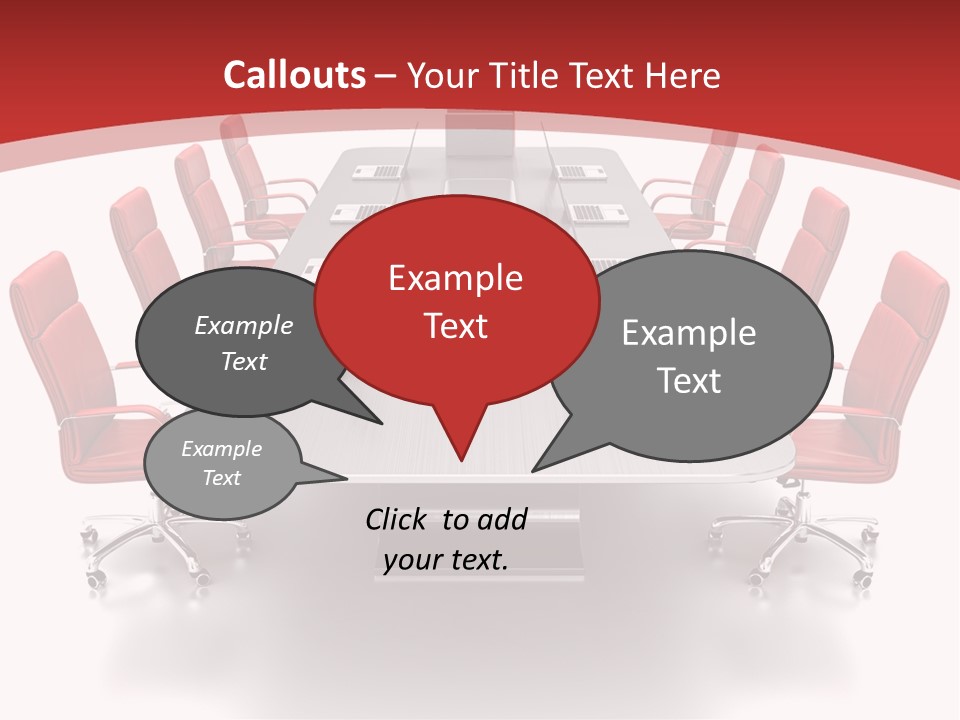 A Conference Table With Red Chairs And A Laptop PowerPoint Template