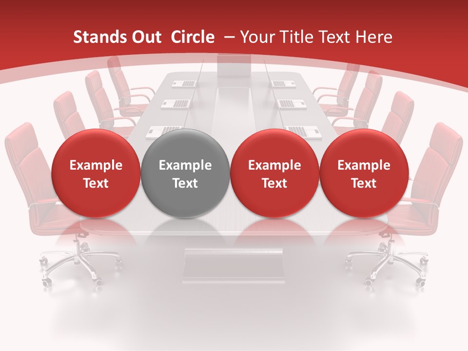 A Conference Table With Red Chairs And A Laptop PowerPoint Template