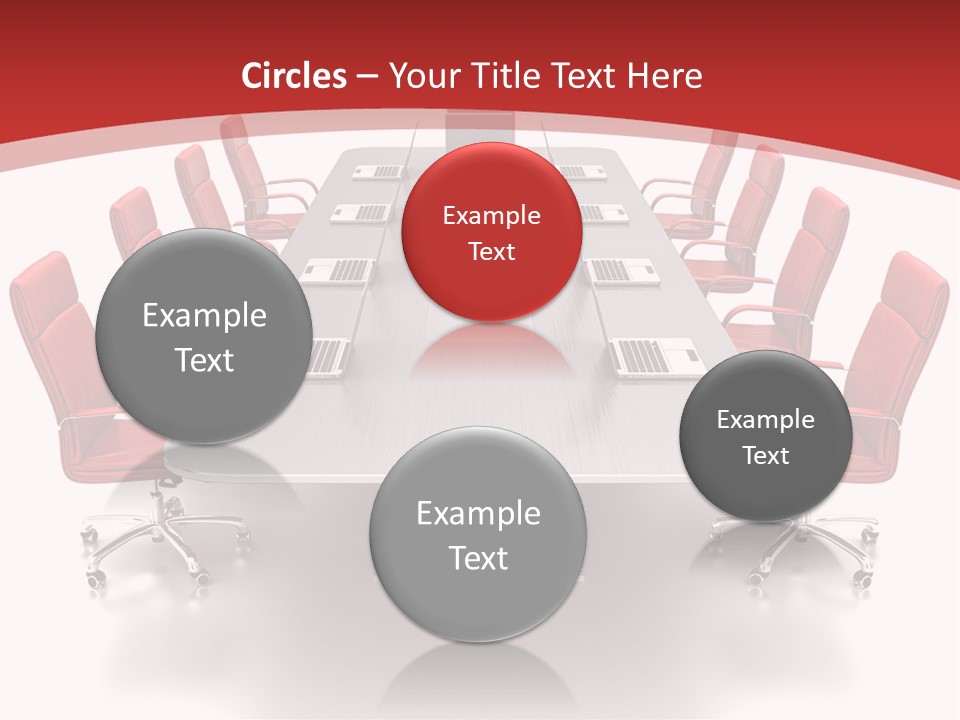 A Conference Table With Red Chairs And A Laptop PowerPoint Template