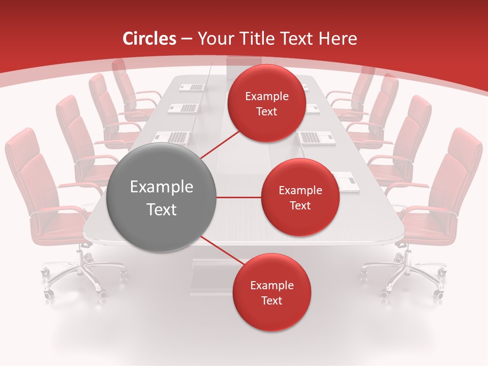 A Conference Table With Red Chairs And A Laptop PowerPoint Template