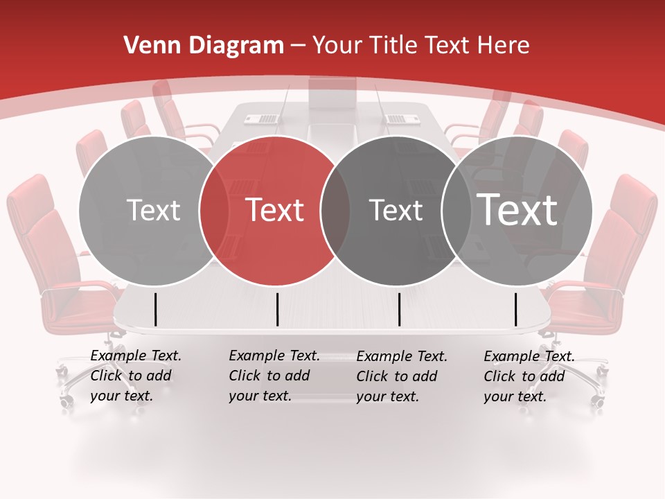 A Conference Table With Red Chairs And A Laptop PowerPoint Template