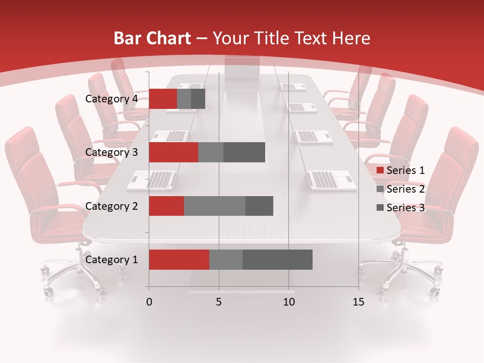 A Conference Table With Red Chairs And A Laptop PowerPoint Template