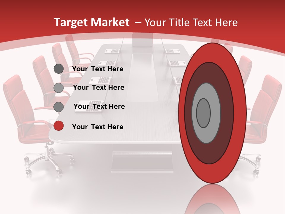 A Conference Table With Red Chairs And A Laptop PowerPoint Template