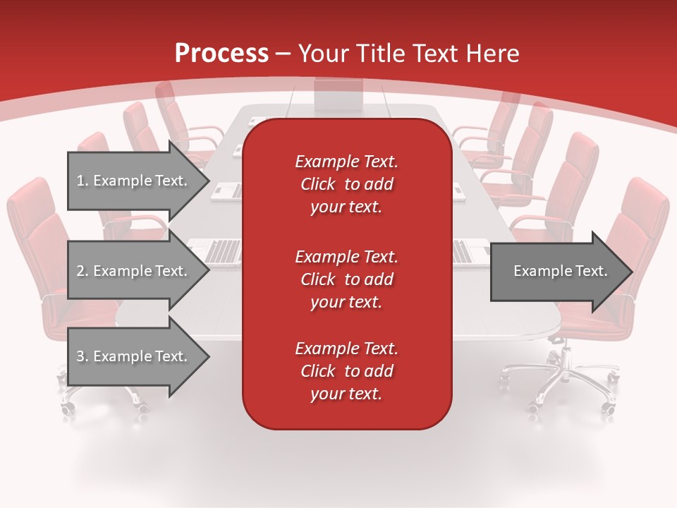 A Conference Table With Red Chairs And A Laptop PowerPoint Template