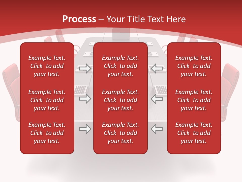 A Conference Table With Red Chairs And A Laptop PowerPoint Template