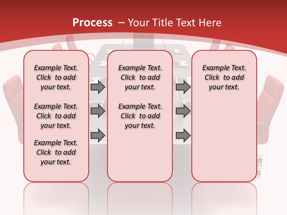 A Conference Table With Red Chairs And A Laptop PowerPoint Template