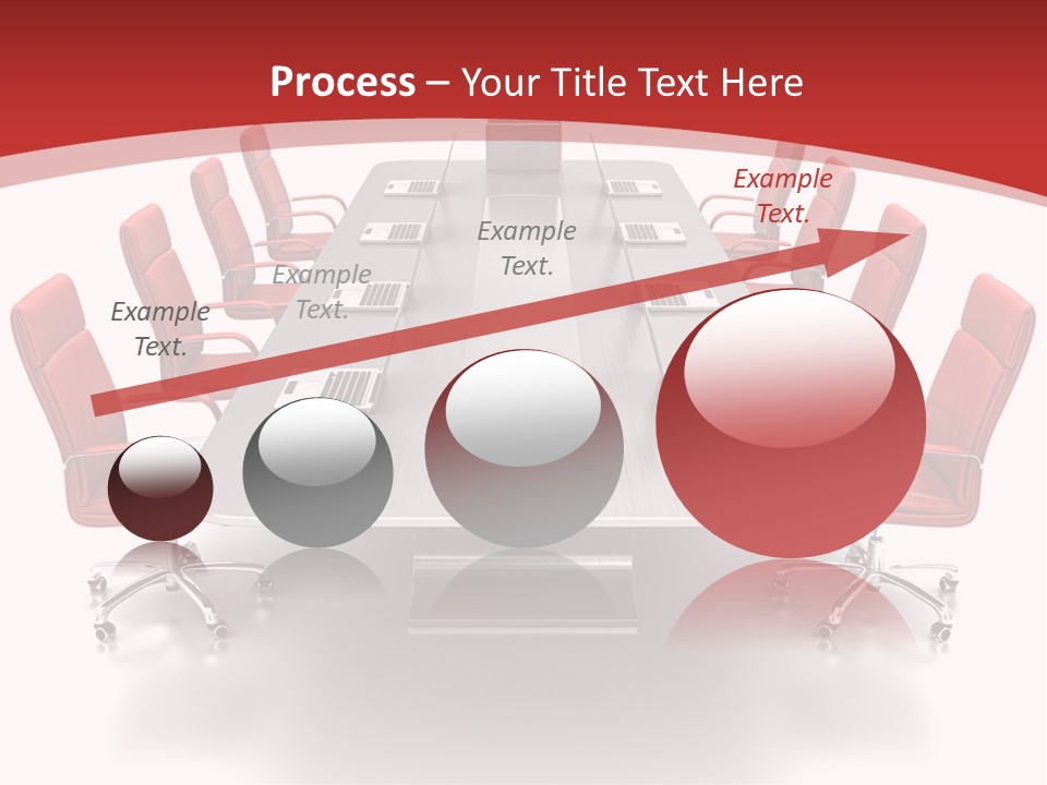 A Conference Table With Red Chairs And A Laptop PowerPoint Template