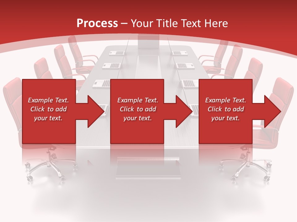 A Conference Table With Red Chairs And A Laptop PowerPoint Template