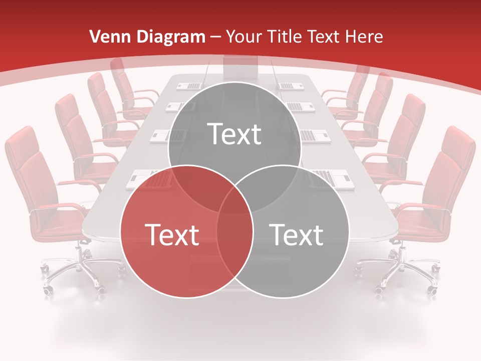 A Conference Table With Red Chairs And A Laptop PowerPoint Template