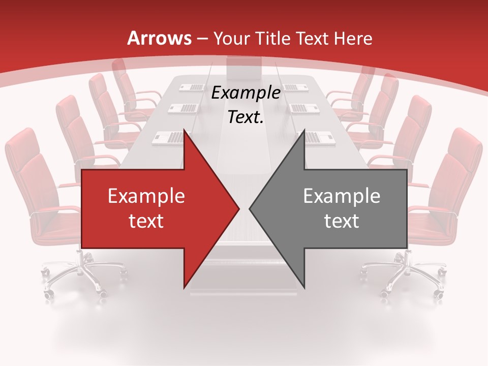 A Conference Table With Red Chairs And A Laptop PowerPoint Template