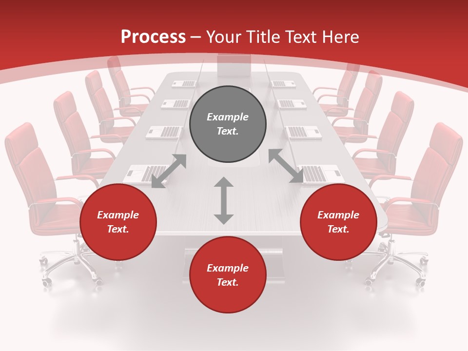 A Conference Table With Red Chairs And A Laptop PowerPoint Template