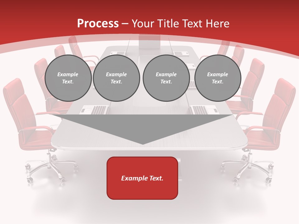 A Conference Table With Red Chairs And A Laptop PowerPoint Template