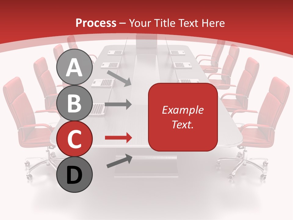 A Conference Table With Red Chairs And A Laptop PowerPoint Template