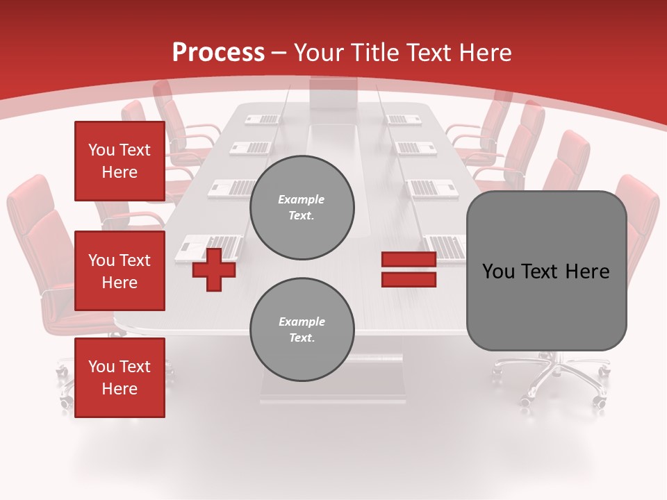 A Conference Table With Red Chairs And A Laptop PowerPoint Template