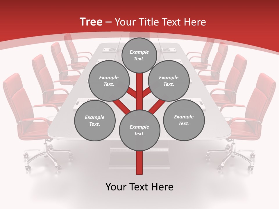 A Conference Table With Red Chairs And A Laptop PowerPoint Template