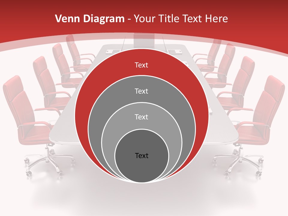 A Conference Table With Red Chairs And A Laptop PowerPoint Template