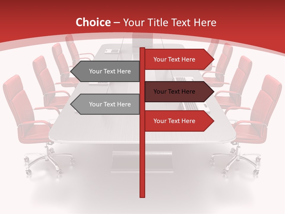 A Conference Table With Red Chairs And A Laptop PowerPoint Template